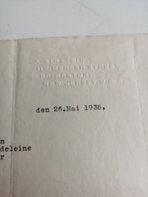 爱因斯坦 1938年亲笔签名信 含实寄封 由普林斯顿大学寄出 psa鉴定认证 附2013年法国文化部出口证明