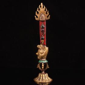 纯铜纯手工打造镶嵌宝石文殊菩萨摆件
重270克  高22厘米  宽4.5厘米