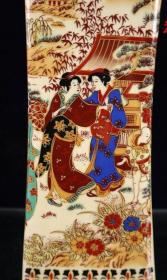 日本粉彩仕女图长枕瓷器摆件清凉清火安神预防颈椎，重量1888克，长，32厘米，宽十厘米，高7.8厘米