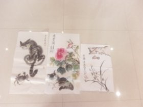 3件款画稿合售，退休老工人委托纯手绘书法国画，买家自鉴不退换！画心约62+33CM等