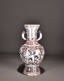 旧藏明洪武釉里红缠枝麒麟纹双耳瓶！ 尺寸高35宽20