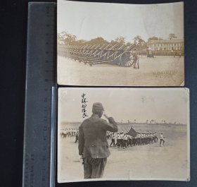 民国银盐老照片两张合售 日军在哈尔滨 日军 相册取出 哈尔滨野炮队 哈尔滨自卫团 品好如图
