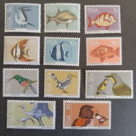 S302南非1972年 鸟类鱼类 动物 雕刻版 外国邮票 新 11枚 无贴 个别微瑕，如图 （不全，缺5枚目录价低的花卉）11枚目录价31.2欧 ，面值1R目录价11欧，50C 3欧，25C 14欧