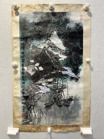 李醒韬山水画《春江水暖》，镜片，画芯尺寸为79X44.5cm，保真便宜出