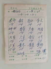 思南县卫生院处方笺（苏叶，青皮，厚朴，苍术，神曲，麦芽，广香，沉香，枳实，芡实，香附，川芎，黄苓，黄莲，黄柏）