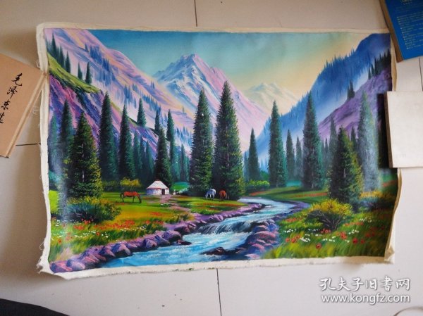 画工绝对精制，手绘油画一幅89×60厘米，实物拍摄品佳详见图。