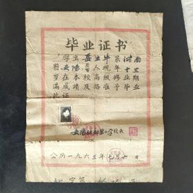 1963年河南省安阳县都里乡小学毕业证书