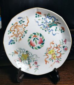 欧洲回流 清道光粉彩暗八仙纹八角盘