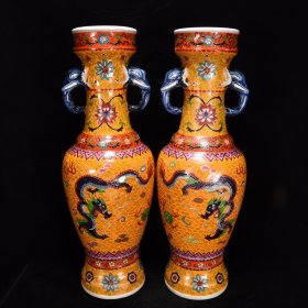 元掐丝龙纹象耳瓶古董古玩古瓷器收藏