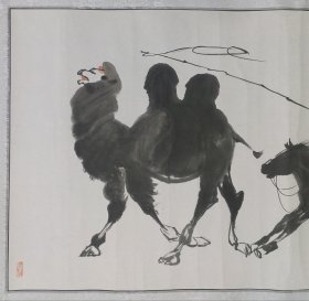 碧鲁 张光照 带合影 大写意 骆驼画 套驼图 国画保真