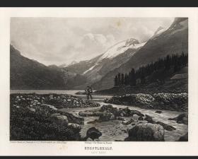 瑞士1826年金属蚀刻铜版画风景溪谷