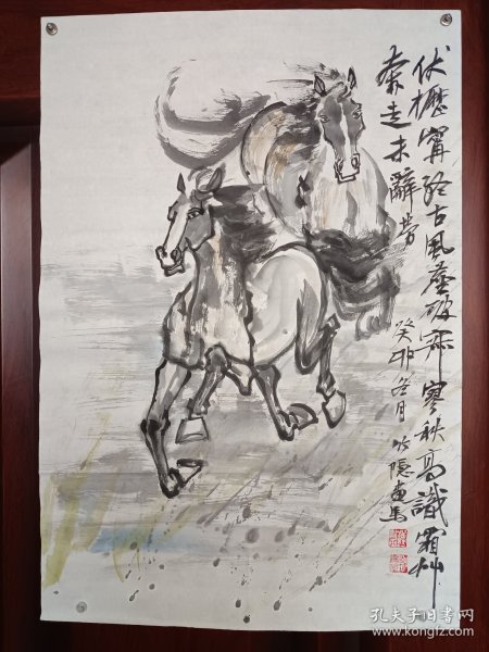 覃耀艺（竹隐）国画精品《双骏图》，品好包快递发货。