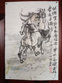 覃耀艺（竹隐）国画精品《双骏图》，品好包快递发货。