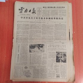 云南日报1985年3月20日（4开四版）加强审计工作保证改革顺利进行。 中共中央关于科学技术体制改革的决定。 传播科学技术指导蔬菜生产。 小营农民在增百致富中舍得花垫本。 两户发展的新特点和新问题。 乘风破浪千万里。