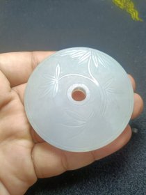 清代翡翠玉璧冰种翡翠诗文花卉纹玉佩吊坠
