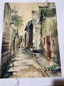 保真保手绘。水彩一张，品相如图。画心尺寸（52*37）cm，货号：L436