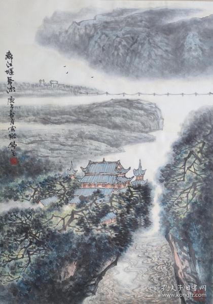 中国画手绘:都江堰春深(册页画分帧，纸质白卡纸，尺寸:69✘50cm)