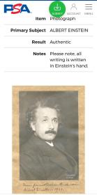 爱因斯坦 Albert Einstein 1927年亲笔签名照 psa鉴定认证 馆藏级珍品