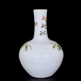 清乾隆珐琅彩花鸟纹天球瓶 古玩古董古瓷器老货收藏