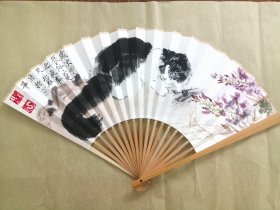 手绘国画猫趣玉竹折扇一把06
