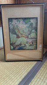 日本著名画家，川合玉堂巧艺画，授权复制版，纯实木画框，内框24.3*27.3厘米，外尺寸47.5*35厘米，品相如图，有瑕疵，二手物品无售后 川合玉堂，（1873～1957）日本画家，桥本雅邦弟子。其创作以花鸟、山水为主，画风稳健。其是官方美展的中心人物。1940（昭和15）年获文化勋章。代表作有《去春》、《暮雪》。