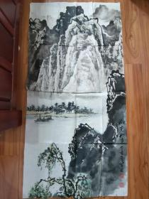 【保真】一幅中国画 山水画，“湖光山色”，武汉画家马学长丁亥年绘，2007年 约6平尺