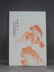 手绘矾红展翅高飞瓷板画