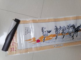 临沂地区爱卫会:宣传画，徐悲鸿群马图。八九十年代。怀旧佳品！搞好爱国卫生促进沂蒙振兴。