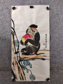 【得自画家本人，渠道可靠，保真交流】杨东声老师写意猴子寿桃，三尺整张，杨东声，字本农，号金山居士，1973年生，1993年毕业于上海美术学院，师从著名海派画家梅若先生，现为安徽省美协会员，擅写意花鸟，国画《双鸡图》《 百鸡图》曾在2006纪念*人逝世30周年全国书画大赛第五名