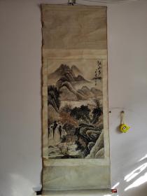 山水画一幅，款不认识，名头自查，品相一般，尺寸89X50