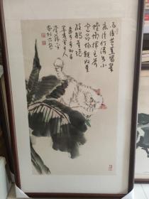 著名画家《李蕴平》精品一幅——（猫戏图），猫王孙菊生弟子，已装裱，手工托，镜心尺寸：70×40