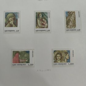 SAN122圣马力诺1975 圣诞节 乔托宗教绘画 新 5全 外国邮票 防伪纤维纸（不含内页）