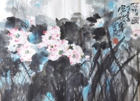 辽宁著名画家宋雨桂草期花鸟软片(48厘米，34厘米)。宋雨桂（1940年9月—2017年5月15日），别名雨鬼，出生于山东德州临邑[1]，毕业于鲁迅美术学院，中国山水画家、书法家，国家一级美术师[2]，历任湖南省书法家协会顾问、中央文史研究馆馆员、民革中央画院院长、辽宁美术馆馆长，被誉为“当代中国山水画第一人”。