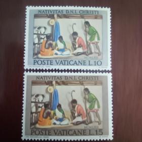 d0305外国邮票梵蒂冈1962年邮票 圣诞节-绘画 新 2枚 一枚有压痕软印