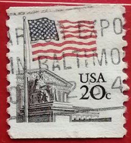 美国邮票 1981年 国旗 最高法院 正义的沉思雕像 卷筒 3-2 信销