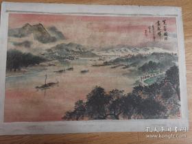 六十年代老国画，傅抱石芙蓉国里尽朝晖傅抱石，芙蓉国里尽朝晖，版本之一，开门国画，一眼老，底稿，原装原裱，原始状态。名人字画，宣传画，毛诗意画。