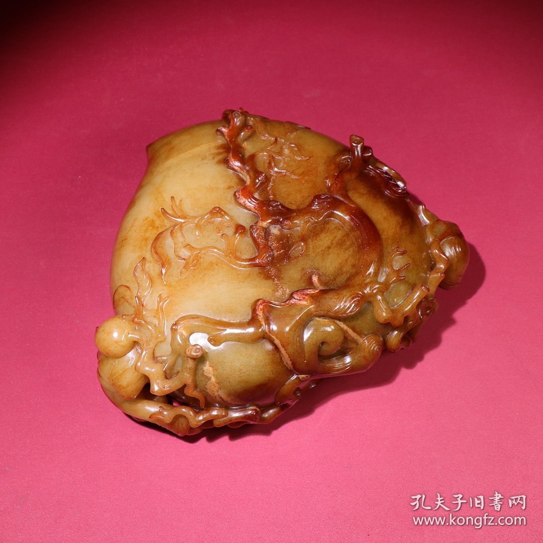 旧藏和田玉籽料童子如意桃型笔洗