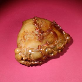 旧藏和田玉籽料童子如意桃型笔洗