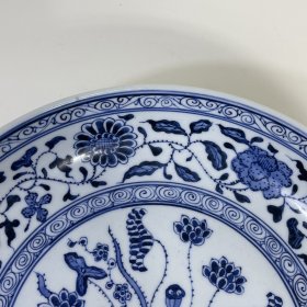 清乾隆青花一束莲纹盘 5.5×28厘米