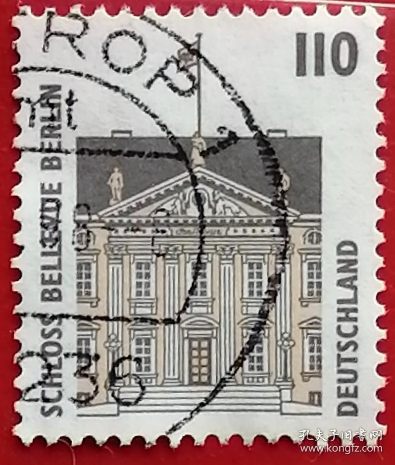 德国邮票 1997年 名胜古迹系列 建筑 贝尔维尤宫 信销 也被称为“望景宫”，坐落于柏林蒂尔加滕的中部，临近胜利纪念柱，自1994年起便是德国总统的官邸。贝尔维尤宫为德国第一座新古典主义建筑，于1785年开始建造，1786年建成，因科林斯式壁柱而知名。