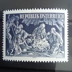 bh13外国邮票奥地利1970年 圣诞节雕塑 雕刻版 新 1全