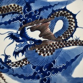 清晚期青花釉里红过墙龙纹盘 高5.8厘米 宽26.8厘米