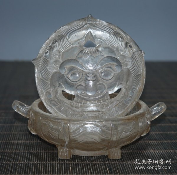 旧藏琉璃镂空香炉，长11cm，宽9cm，高6cm，重284g，