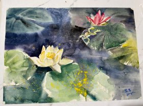保真保手绘。水彩一张，品相如图。画心尺寸（52*37）cm，货号：L423