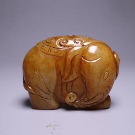 清 和田玉太平吉象挂件