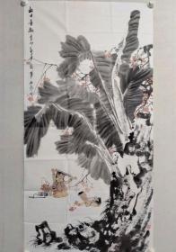 保真书画，苏州国画院副院长，常熟市美协主席，姚新峰老师四尺整纸《秋日童趣》国画精品一幅，138×70cm笔墨精纯，意趣横生！高手！欢迎藏友鉴赏交流，