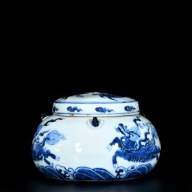 明宣德青花麒麟纹围棋罐一对；11x17厘米