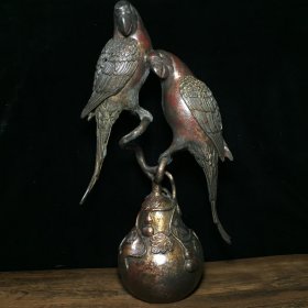 纯铜鹦鹉葫芦鸟摆件 尺寸：高34.5cm长19cm宽10cm 重量：2905克