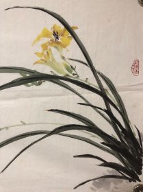 台湾著名画家，山东即墨人杜簦吟绘萱草（作品保真，45*69）