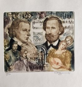 David Bekker～世界名人朱塞佩·威尔第（Giuseppe Verdi，1813年—1901年）意大利作曲家，版画藏书票原作